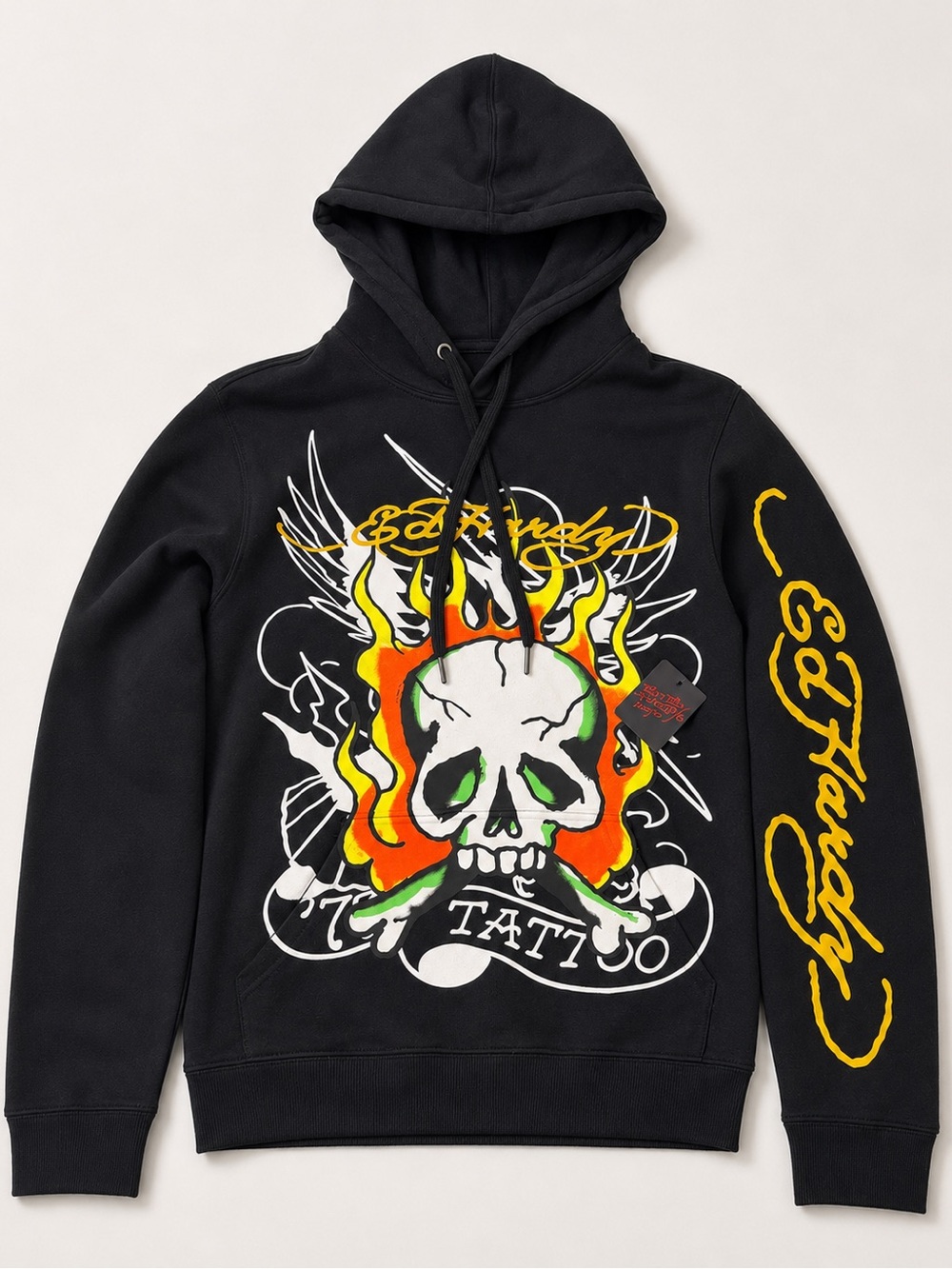 Ed Hardy Black Skull Flame Graphic Hoodie NWT Y2K Tattoo Streetwear